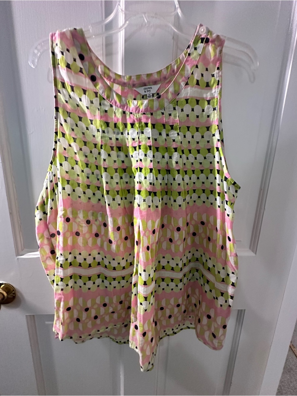 Crown & Ivy Pink and Lime Printed Sleeveless Top